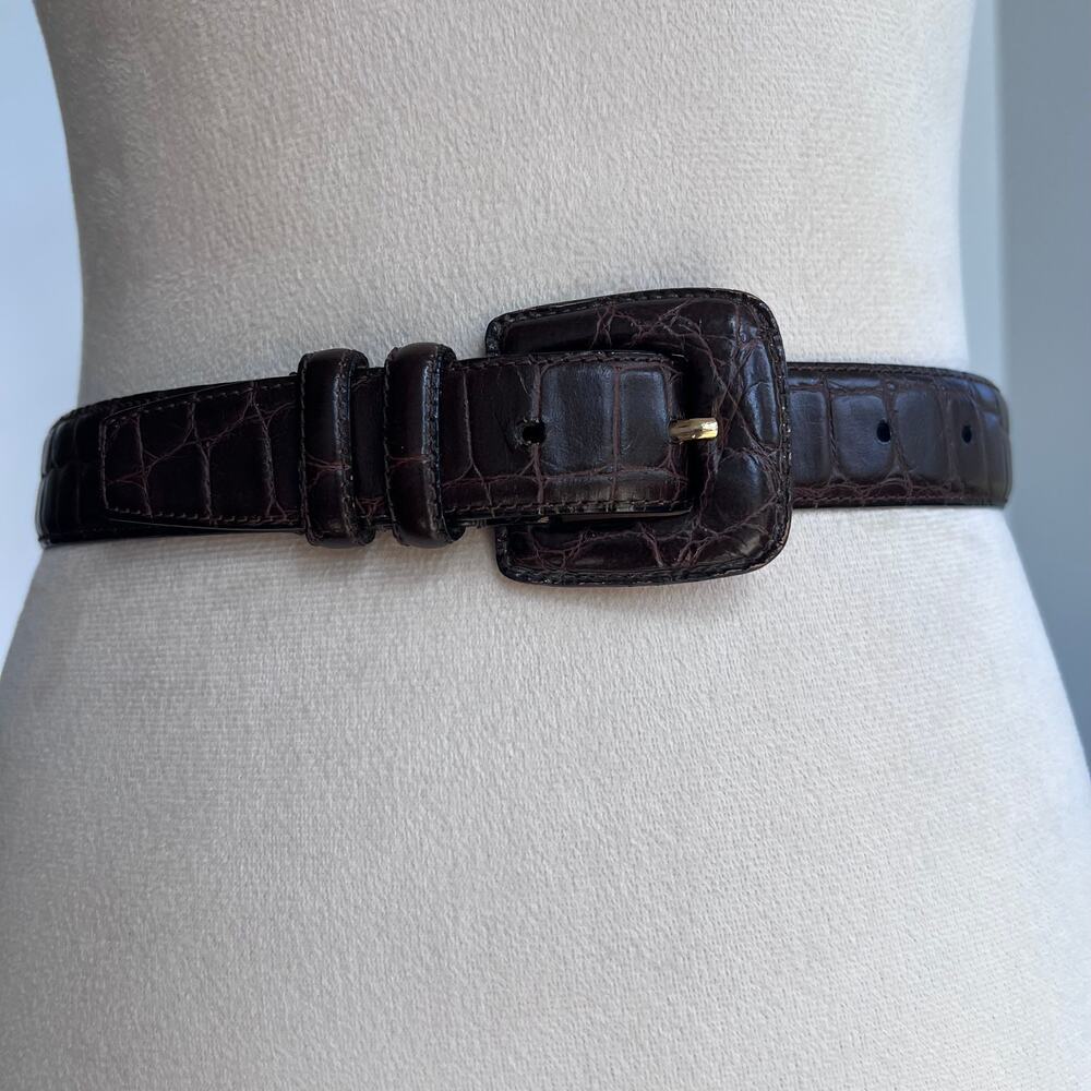 WCM New York Italian Calfskin Brown Croc Embossed Leather Statement Belt Size S